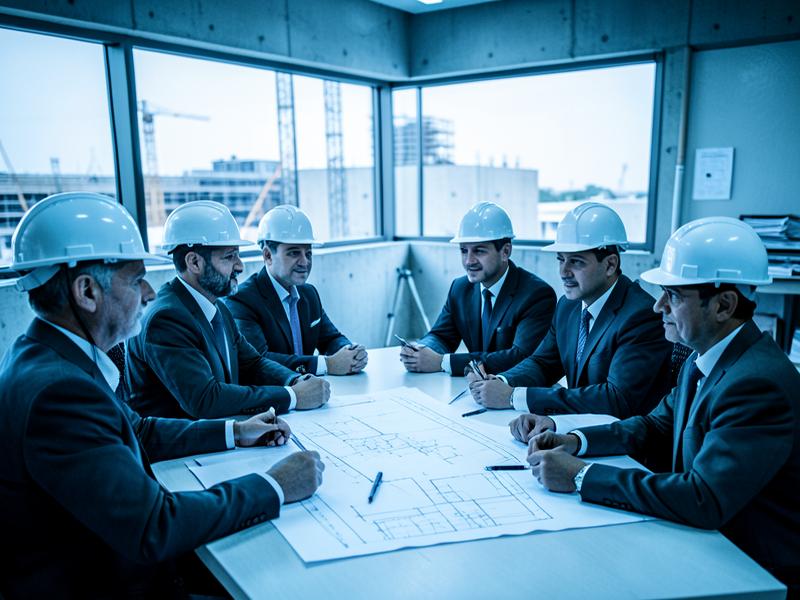 Engenheiros reunidos sobre uma planta